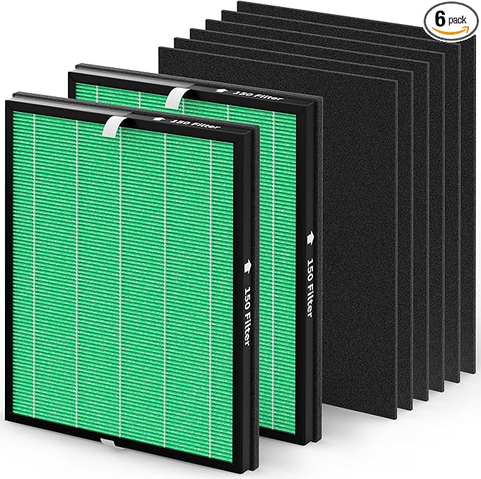 2 pack 150 True HEPA Filter Replacement Sets for Coway Airmega 150 Air-Purifier, 2 *Green True HEPA and 4 *Active Carbon Filters, Part Number AP-1019C-FP