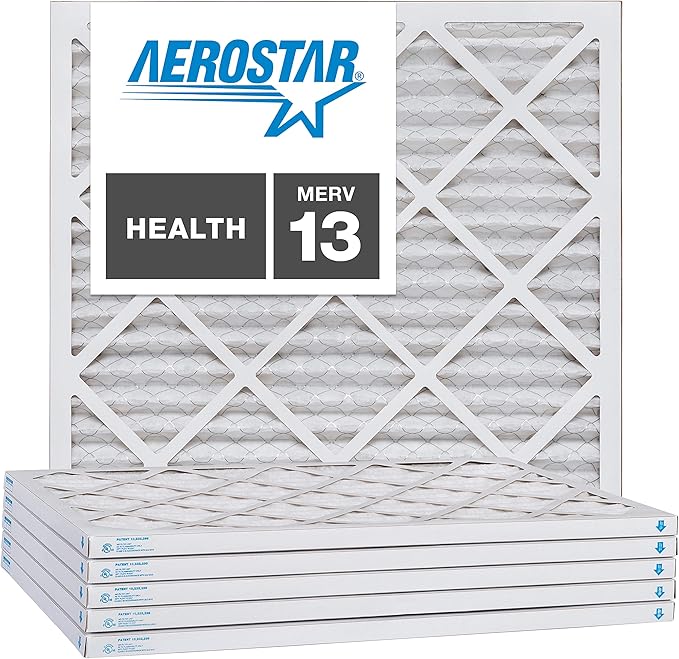 Aerostar 8x8x1 MERV 13 Air Filter, Pleated AC Furnace HVAC Filters (8x8x1), for Allergies Asthma Dust Pet Dander Pollen Smoke Bacteria, MPR 1200 FPR 7, USA, 6 Pack