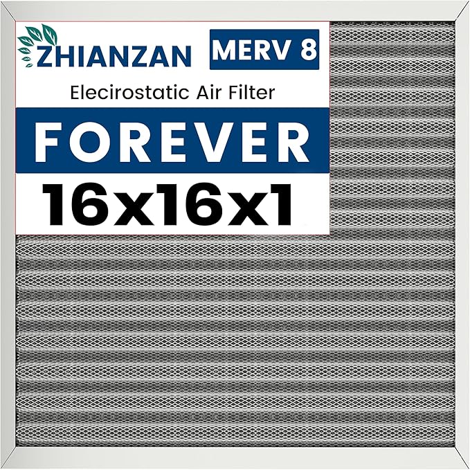 16x16x1 HVAC Furnace Air Filter, Lasts a Lifetime, Washable, the Last HVAC Filter You Will Ever Buy, Healthier Home or Office, Merv 8(Actual Size:15.5x15.5x0.82 Inch)