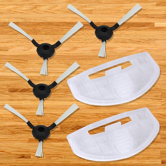PURE CLEAN PUCRC25 and PUCRC26B Replacement Parts - (4) Rotating Side Brushes (2) Dustbin Filters - Robot Vacuum Cleaner Replacement Parts and Accessory Kit