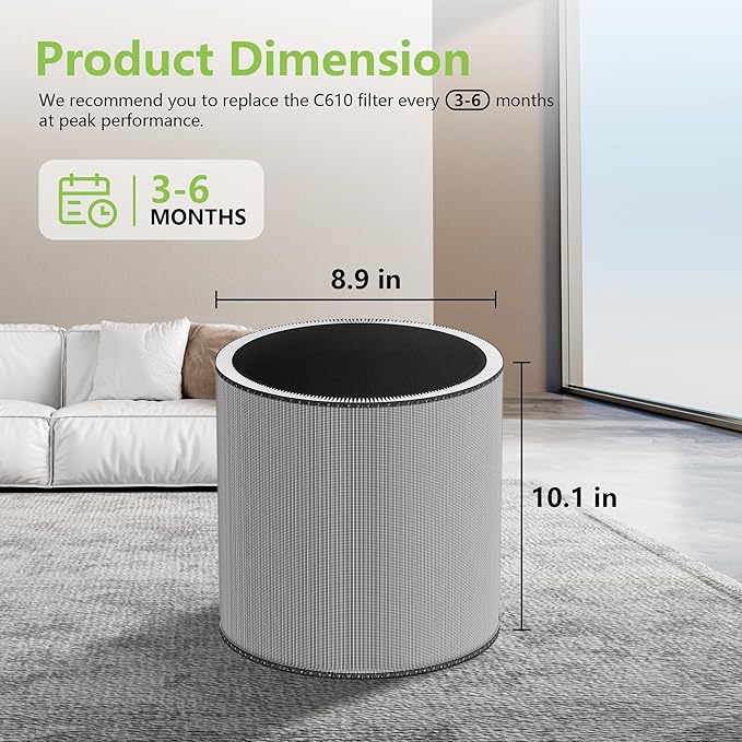 C610 Replacement Filter Z Compatible with Winix C610 Air Purifier Cleaner 1712-0121-00, 3-in-1 True HEPA Filtration, 2-Pack