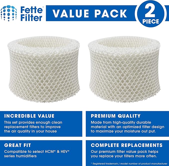 HAC-504 Premium Humidifier Wicking Filter Compatible with Honeywell HAC-504 HAC-504AW HAC504V1 Humidifier Replacement Filter A Replacement for Honeywell Filter HCM 350 & Cool Mist Humidifiers. (2QTY)