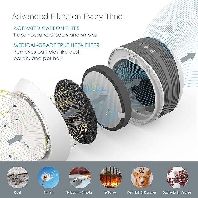 Pure Enrichment® Genuine 2-in-1 True HEPA Replacement Filter for The PureZone™ Halo Air Purifier (PEAIRDSK)
