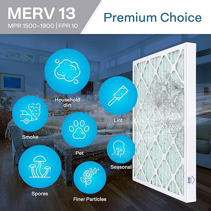 SpiroPure 14x17.5x2 MERV 13 Pleated Filter Air Filters - Made in USA (6 Pack)