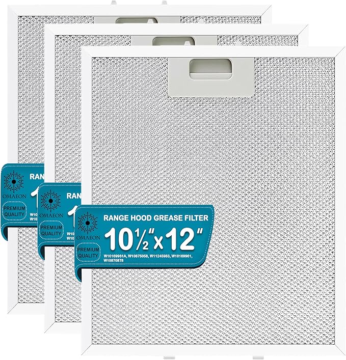 W10169961A Range Hood Grease Filter – 5-Layer Aluminum Mesh Vent Hood Filter, 10.5" x 12", Fits Whirlpool Range Hood, KitchenAid, Jenn-Air – Replacement for W10875058, W11245983 (3-Pack)