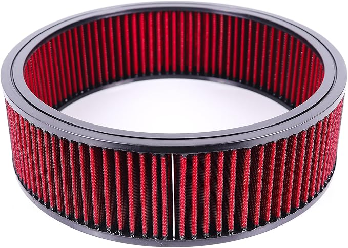 14"x4" Air Cleaner Air Filter Element Round Replacement Washable Reusable Compatible with Chevrolet Buick Ford GMC Mopar Oldsmobile Pontiac Cotton Fiber High Flow (Red)