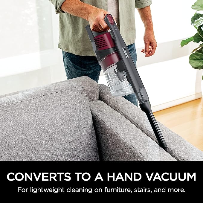 Shark IZ163H Pet Plus Cordless Stick Vacuum with Self-Cleaning Brushroll and HEPA Filter, Lightweight Deep Cleaning Vacuum for Carpet and Hard Floors, Folds for Easy Storage, 40-min Runtime, Raspberry