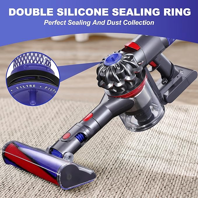 3 Pack Pre Filters Compatible With Dyson V6, V7, V8, DC58, DC59, DC61, DC62 Absolute Animal Cordless Vacuum Cleaners - Replaces Part # 965661-01 - 3 Filters With 1 Brush