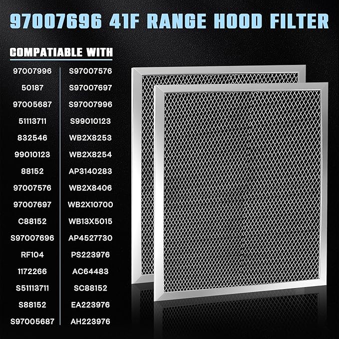 97007696 41F Range Hood Filter 10.5" x 8.8" Replacement for Bro.an Range Hood Filter - Aluminum Mesh Charcoal Combo Kitchen Grease Filter Replace 97007996 WB2X10700 50187 97005687 2 Pack by TOMOON