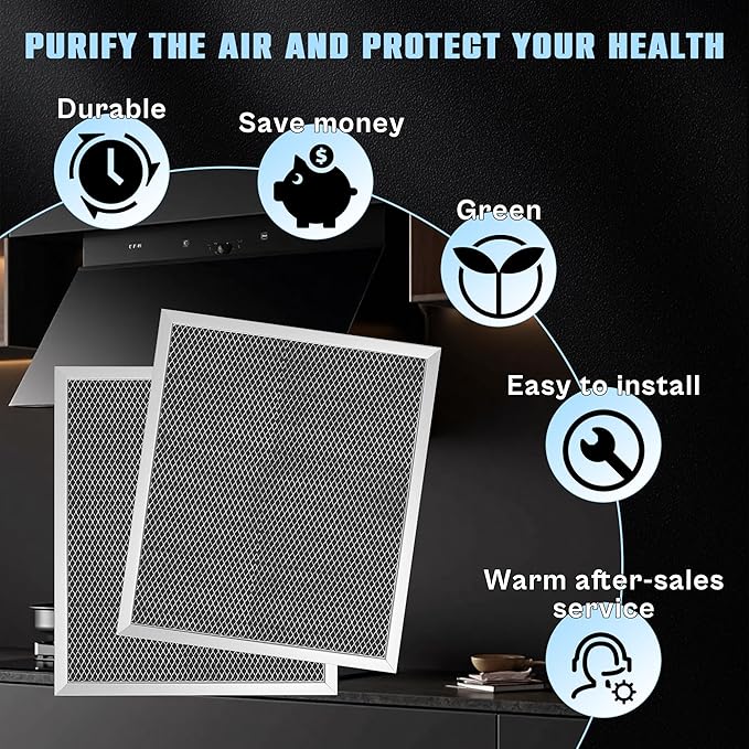 97007696 41F Range Hood Filter 10.5" x 8.8" Replacement for Bro.an Range Hood Filter - Aluminum Mesh Charcoal Combo Kitchen Grease Filter Replace 97007996 WB2X10700 50187 97005687 2 Pack by TOMOON