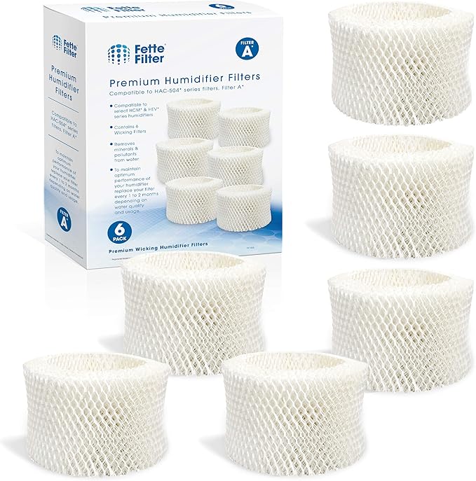 Fette Filter -Premium Humidifier Filters Compatible with Honeywell Humidifier Filter HAC-504, HAC-504AW & Honeywell Filter A & Cool Mist Humidifiers- Pack of 6