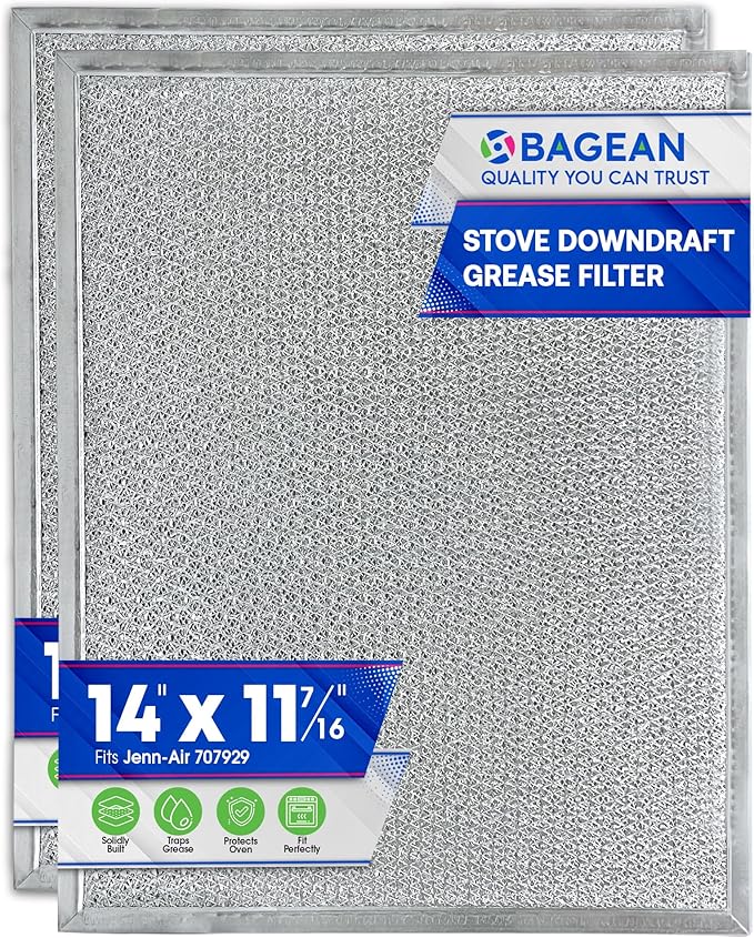 Downdraft Stovetop Filter Replacement for 707929 Jenn Air Filter Downdraft 14” x 11.4”- Grease Screen for Cooktop Fits Into Jenair Stove Filters Vents - Blocks Grease Protecting the Oven (2-pack)