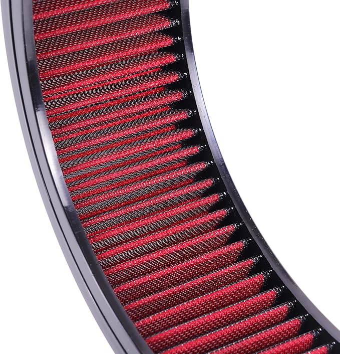 14"x4" Air Cleaner Air Filter Element Round Replacement Washable Reusable Compatible with Chevrolet Buick Ford GMC Mopar Oldsmobile Pontiac Cotton Fiber High Flow (Red)