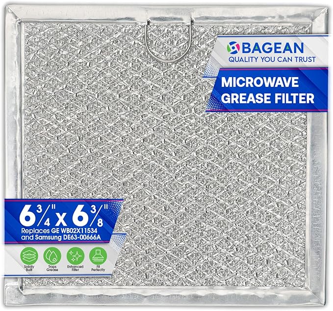 Microwave Filter replacement 6.81" x 6.34" Fits GE WB02X11534 Samsung DE63-00666A Microwave Grease Filter - Freshens and Filters Kitchen Air Entering the Over-the-Range Oven Stove Fan (1-Pack)