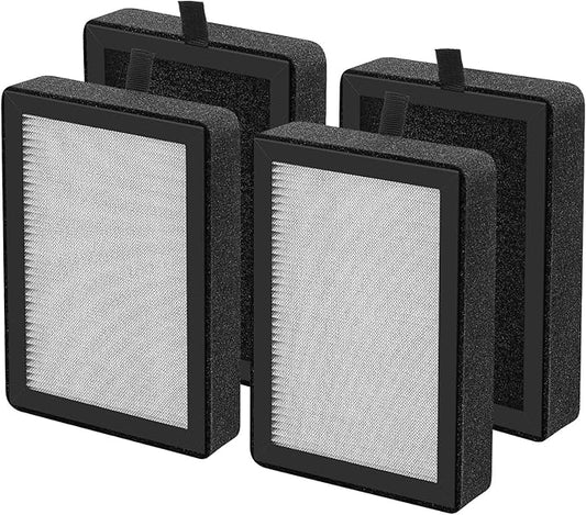 4 Pack LV-H128 Replacement Filter Compatible with LEVOIT LV-H128 / PUURVSAS (HM669A) / ROVACS (RV60) Air Purifiers, 3-IN-1 Filter for LV-H128-RF Replacement Filter