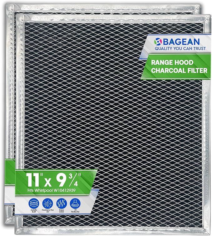 Charcoal Filter Replacement for W10412939 Whirlpool Range Hood Filter 11.02” x 9.73” - Replaces Ductless Kitchen Stove Overhead Whirlpool Vent Hood Carbon Charcoal Filters (2-Pack)
