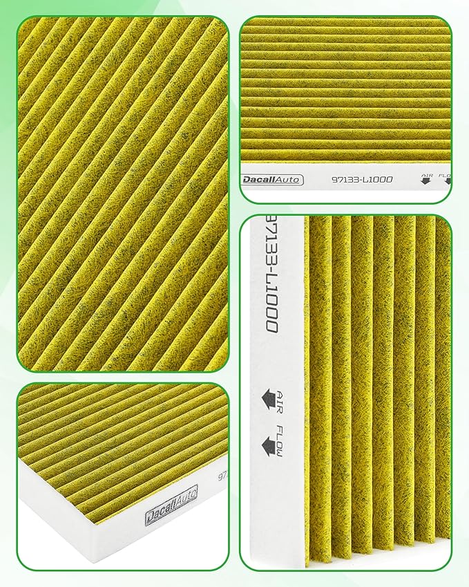 Cabin Air Filter for Hyundai Elantr/Elantra N/Ioniq/Kona/Santa Cruz/Santa Fe/Sonata/Tucson; for Kia EV6/EV9/K4/K5/Niro/Niro EV/Sorento/Sportage; for Genesis GV60. Replace 97133-N9100, PC99594P