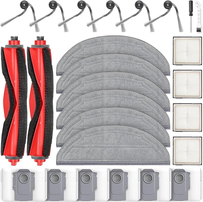 26 Pcs Replacement Kit for Q10 S5+ Robot Vacuum, 2 Main Brush, 4 HEPA Filter, 6 Mop Pads, 6 Side Brush, 6 Dust Bag,1 Cleaning Brush and 1 Screwdriver