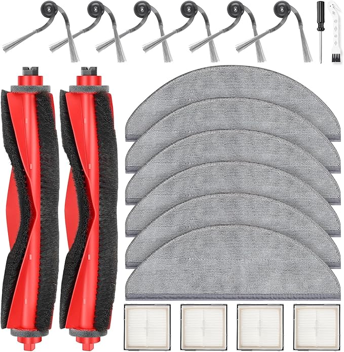 20 Pcs Replacement Kit for Q10 X5 Robot Vacuum, 2 Main Brush, 4 HEPA Filter, 6 Mop Pads, 6 Side Brush, 1 Cleaning Brush and 1 Screwdriver