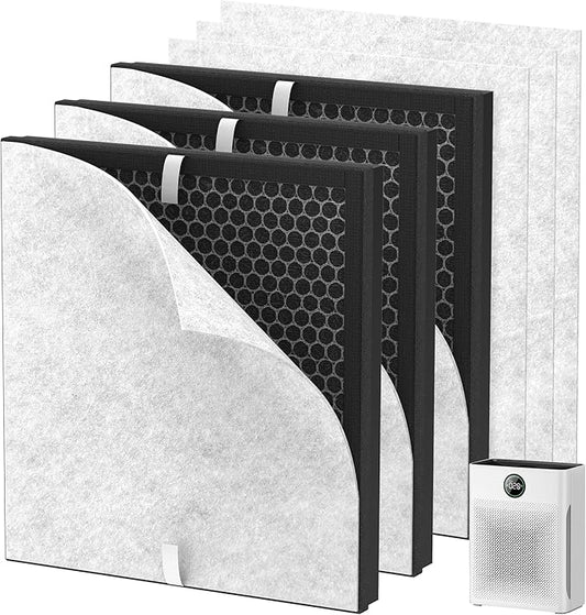 3 Pack PR1 Replacement Filter Compatible wtih Mooka PR1 Air Purifier with 6 Washable Pre Filters for Dust Pollen Smoke