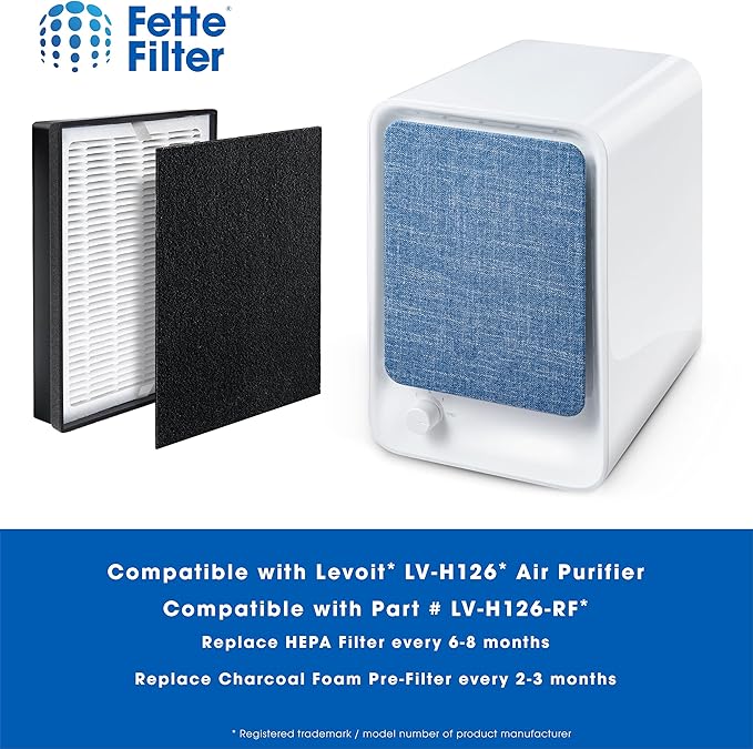 Fette Filter - Premium Air Purifier Replacement Filter Set, Compatible with Levoit LV-H126 Air Purifier (1 Hepa 3 Carbon)