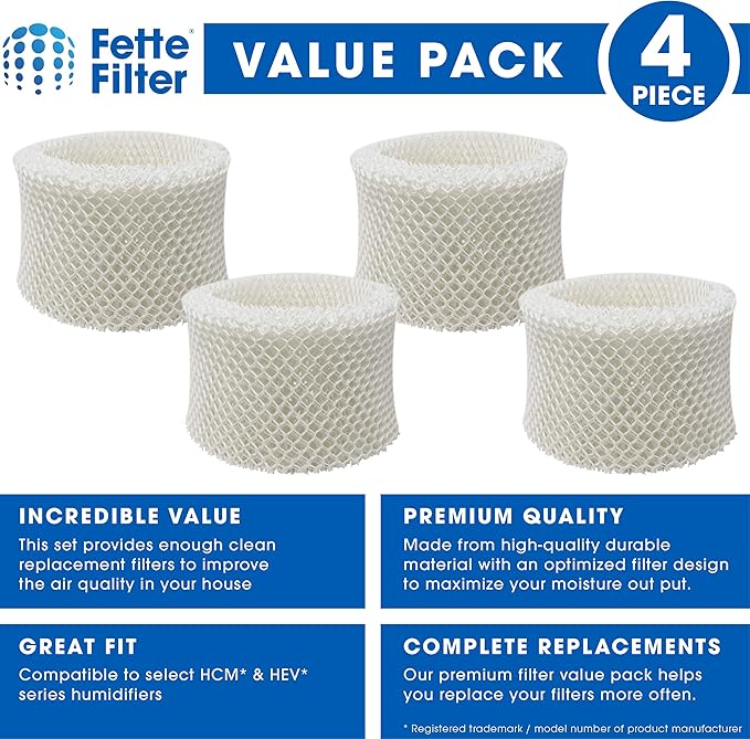 Fette Filter - Premium Humidifier Filters Compatible With Honeywell HAC-504, HAC-504AW & Filter A for Cool Mist Humidifiers (QTY 4)