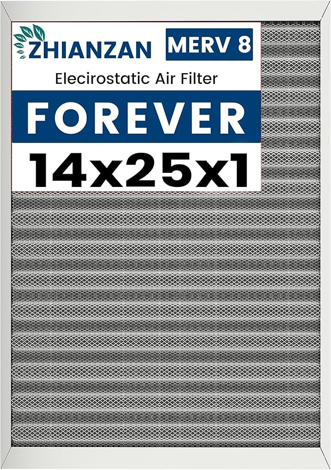 14x25x1 HVAC Furnace Air Filter, Lasts a Lifetime, Washable, the Last HVAC Filter You Will Ever Buy, Healthier Home or Office, Merv 8(Actual Size:13.50x24.50x0.82 Inch)