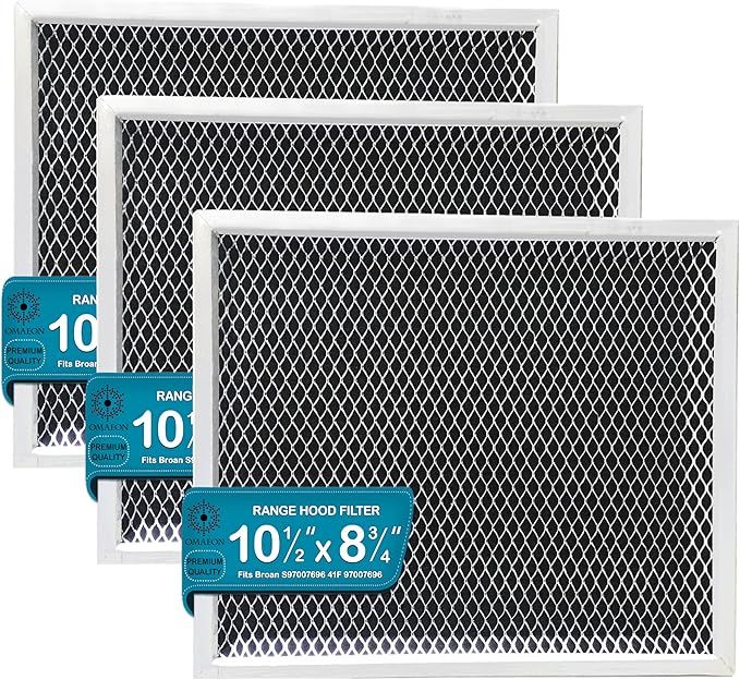Range Hood Filter Replacement Compatible with Broan Nutone 41F 97007696 – 3-Pack Charcoal Carbon & Aluminum Grease Combo – Fits Kenmore, Maytag, Jenn-Air – 10.5” x 8.75” Easy Install, Odor Removal