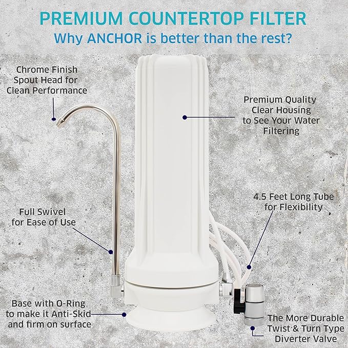 Anchor AF-3110 10-Stage Alkaline, Mineral, Anti-oxidizing Countertop Water Filter - Removes PFASs, Heavy Metals, Chlorine (White)