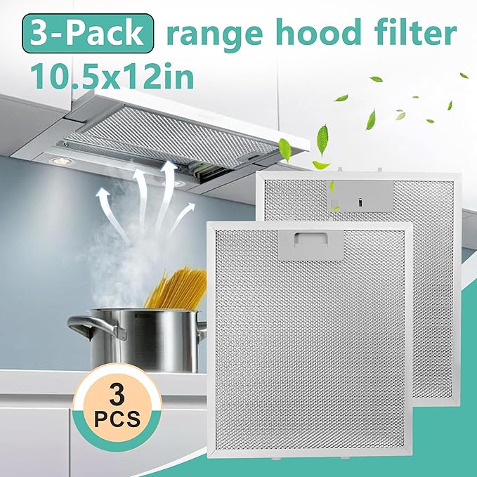 [3-Pack]Updated W10169961A Range Hood Filter Replacement,10.5 x 12 Inch 5-Layer Aluminum Mesh Grease Filters Compatible with Whirlpool, KitchenAid,Jenn-Air Vent Hoods - Efficient Grease Blocking