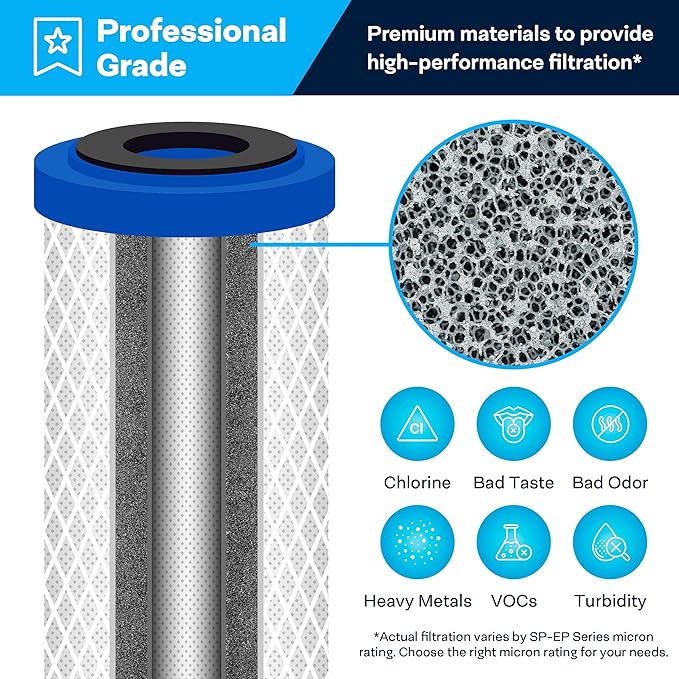 SpiroPure SP-EP-40 40x2.5 5 Micron NSF Certified Coconut Shell Carbon Block Water Filter Cartridge EP5-40 155815-03 (Case of 6)