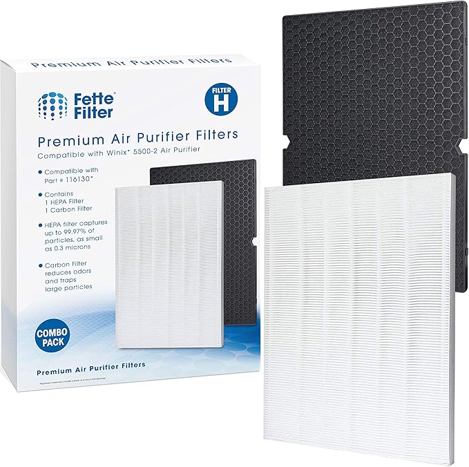 Fette Filter - Replacement Filter Compatible with Winix 116130 Filter H for Winix Air Purifier Model # 5500-2 & AM80. Combo pack.