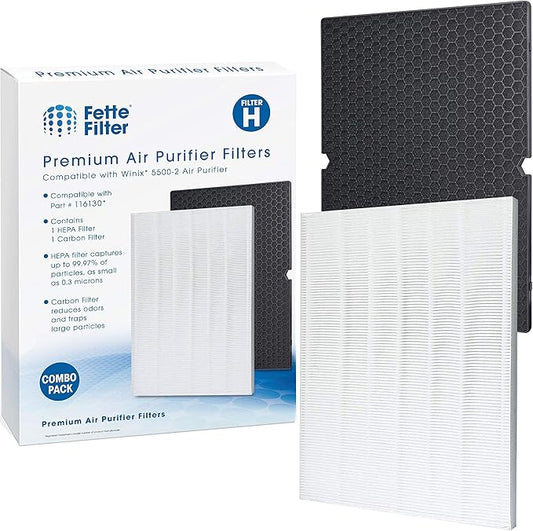 Fette Filter - Replacement Filter Compatible with Winix 116130 Filter H for Winix Air Purifier Model # 5500-2 & AM80. Combo pack.