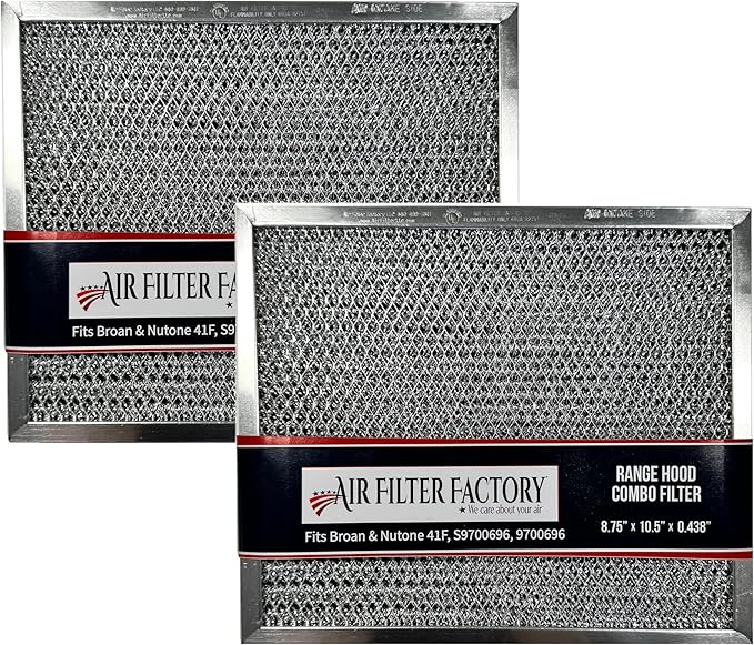 Air Filter Factory Stove Fan Filter 41F, 97007696, 97005687 Replacement For Broan Nutone Range Hood Grease Mesh Charcoal Carbon Combo Filter 8.75 x 10.5 x .44 Inches 2-Pack
