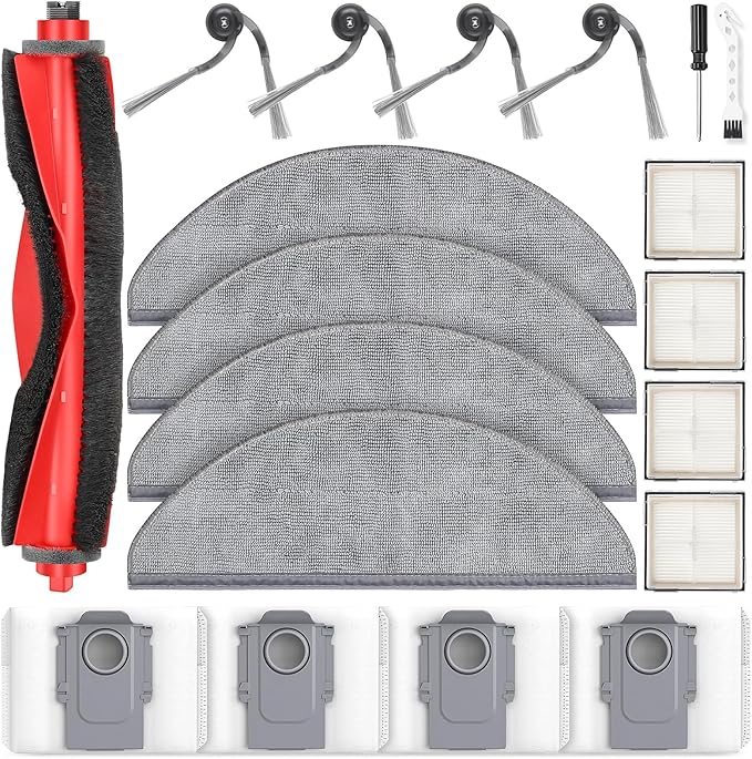 19 Pcs Replacement Kit for Q10 X5+ Robot Vacuum, 1 Main Brush, 4 HEPA Filter, 4 Mop Pads, 4 Side Brush, 4 Dust Bag, 1 Cleaning Brush and 1 Screwdriver