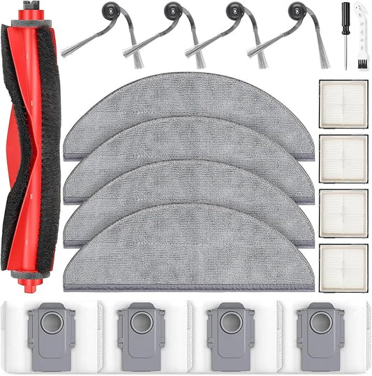 19 Pcs Replacement Kit for Q10 X5+ Robot Vacuum, 1 Main Brush, 4 HEPA Filter, 4 Mop Pads, 4 Side Brush, 4 Dust Bag, 1 Cleaning Brush and 1 Screwdriver