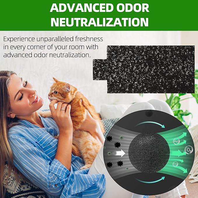 Cat Litter Box Replacement Filters Compatible with Pet Zone Semi, 12-Pack Carbon Cotton Filters for Automatic Cat Litter Box Absorbing Odors Control Damp from Pets - Black