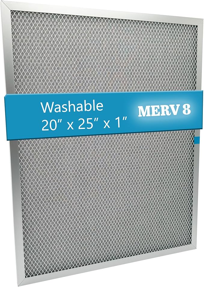 Washable Electrostatic Furnace Air Filter, MERV 8, (20" x 25" x 1") Aluminum Reusable Filter for Furnace, Central AC, and HVAC System