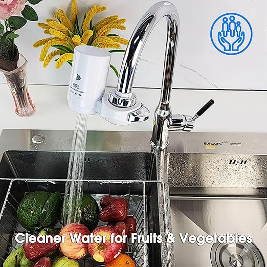 Faucet Mount Water Filtration System, BPA-Free Faucet Water Purifier for Sink, Filter Replaces 400 Gallon Water, Lasts Six Months, Includes 1 System/1 Filter, White