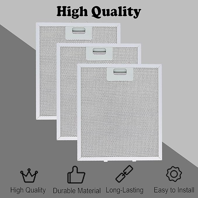 Updated Range Hood Filters 10.5 x 12 Inch W10169961A Compatible with Whirlpool Stove Hood Vent Filter by Wadoy, Replacement 3 Pack 5-Layer Aluminum Mesh Range Hood Filter Metal Slip Joints