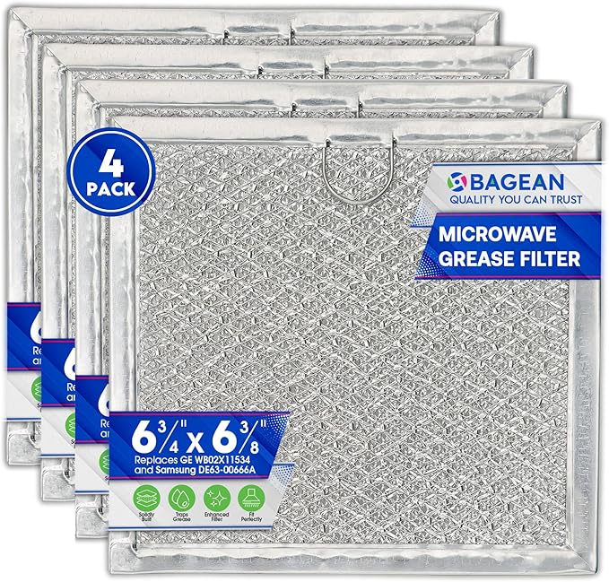 Microwave Filter replacement 6.81" x 6.34" Fits GE WB02X11534 Samsung DE63-00666A Microwave Grease Filter - Freshens and Filters Kitchen Air Entering the Over-the-Range Oven Stove Fan (4-Pack)
