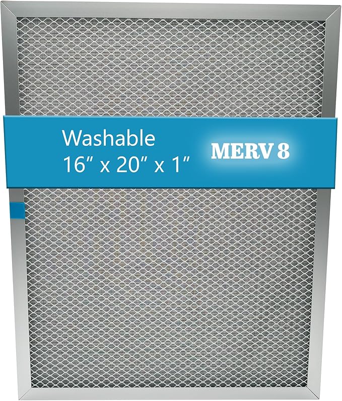 Washable Electrostatic Furnace Air Filter, MERV 8, (16" x 20" x 1") Aluminum Reusable Filter for Furnace, Central AC, and HVAC System