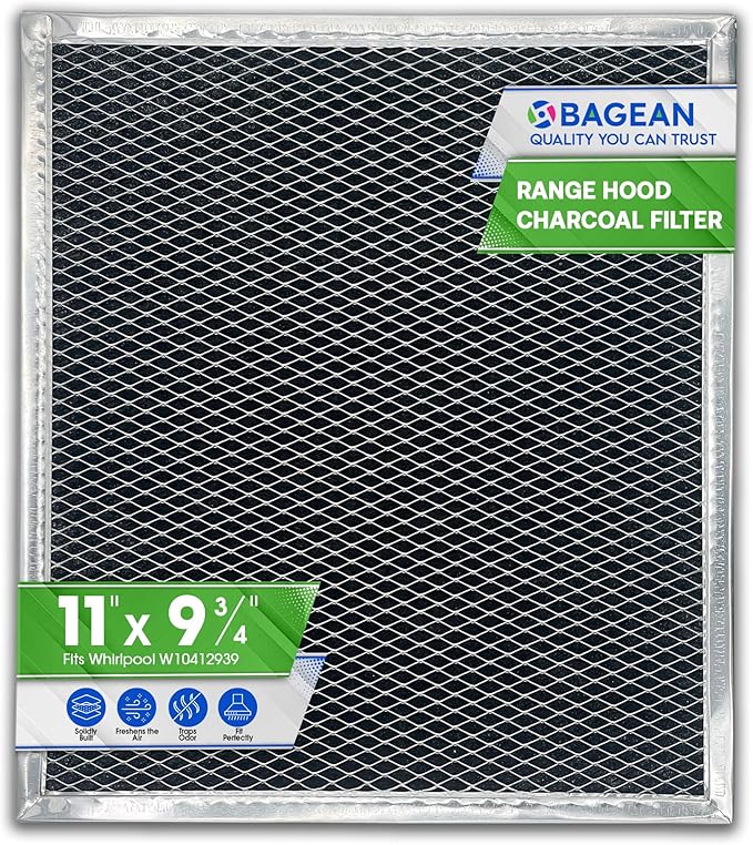 Charcoal Filter Replacement for W10412939 Whirlpool Range Hood Filter 11.02” x 9.73” - Ductless Kitchen Stove Overhead Charcoal Grease filters Replace Whirlpool Vent Hood Filters