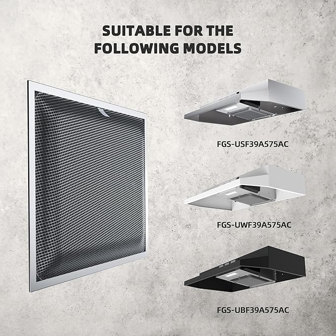 FIREGAS Range Hood Filter FGS-TF39-LW, Replacement Kitchen Hood Filter and Grease Filter for FGS-UBF39A575AC, FGS-UWF39A575AC, FGS-USF39A575AC Ductless Range Hood