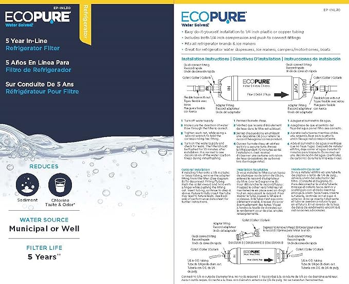 Watts Inline Water Filter + EcoPure Universal In-Line Refrigerator Filter
