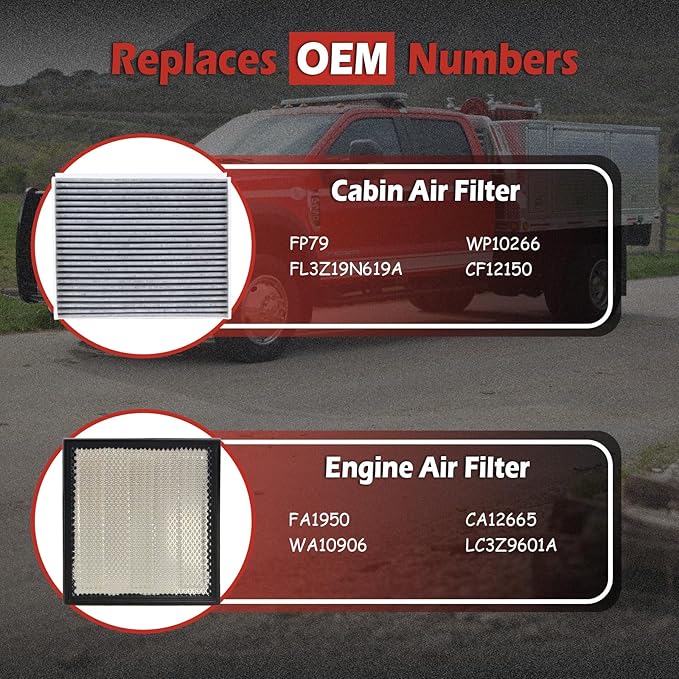 FA1950 Engine Air Filter and FP79 Cabin Air Filter kit Compatible with 2020-2025 Ford F250 F350 Super Duty 2020-2024 F450 F550 F600 Super Duty Replaces WA10906 CF12150