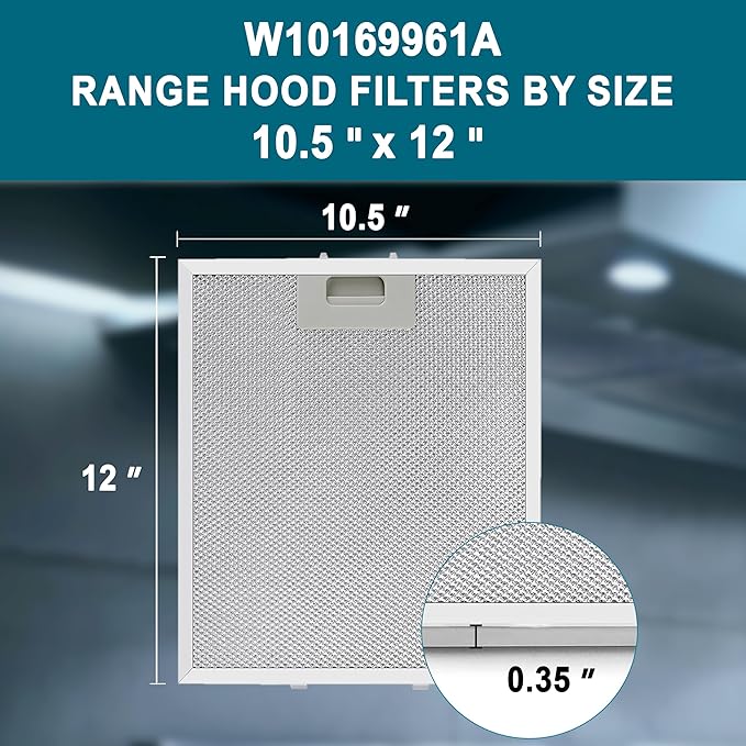 W10169961A Range Hood Grease Filter – 5-Layer Aluminum Mesh Vent Hood Filter, 10.5" x 12", Fits Whirlpool Range Hood, KitchenAid, Jenn-Air – Replacement for W10875058, W11245983 (3-Pack)