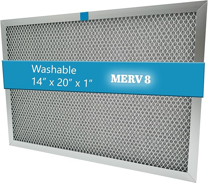 Washable Electrostatic Furnace Air Filter, MERV 8, (14" x 20" x 1") Aluminum Reusable Filter for Furnace, Central AC, and HVAC System