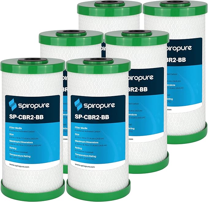 SpiroPure SP-CBR2-BB 10x4.5 0.5 Micron NSF Certified Coconut Shell Carbon Block Water Filter Cartridge CBC-BB 155170-43 SMCB-4510 (Case of 6)