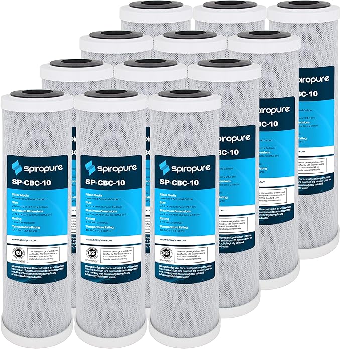 SpiroPure SP-CBC-10 10x2.5 1 Micron NSF Certified Coconut Shell Carbon Block Water Filter Cartridge CB1-10 255382-43 CB-25-1001 (Case of 12)